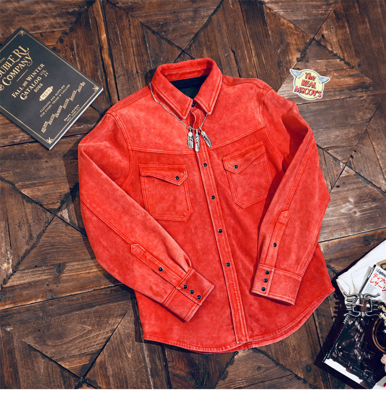 圧倒的スペシャルピース★ウォッシュ加工★ゴートスキンレザー ウエスタンシャツ★S～4XL