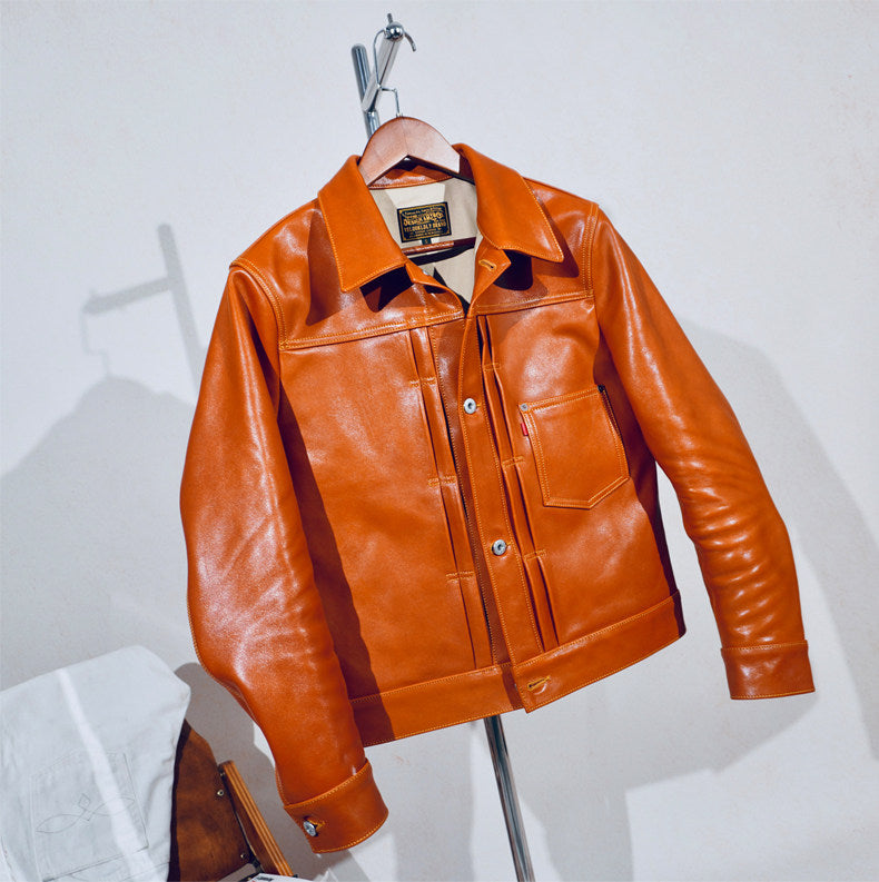 ★1st型 506復刻モデル 植物タンニン鞣し1.5㎜ホースハイドレザージャケット★ S～4XL ブラウン