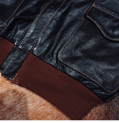 ☆ヴィンテージ復刻 植物タンニン鞣しカーフレザー A-2ジャケット☆ブラック