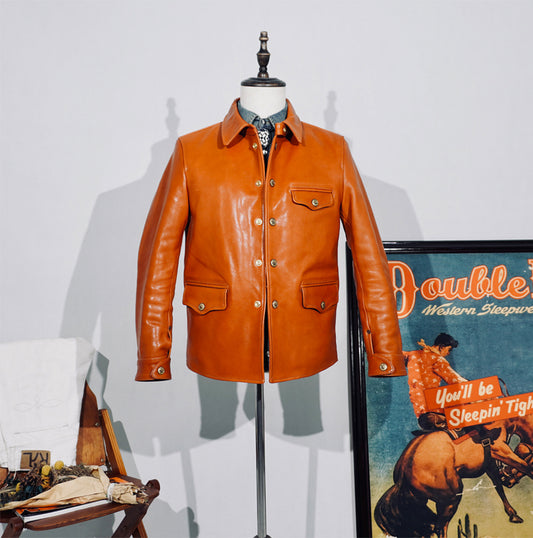 植物タンニン鞣し ホースハイドレザー カーコート S～4XL