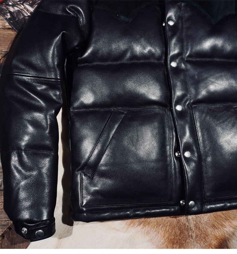 １点のみスペシャルSALE◇XLサイズ◇日本産ディアスキンレザー使用◇ブラック レザーダウンジャケット◇