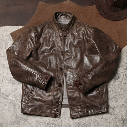 ★1930's VINTAGE復刻デザイン カウレザーコサックジャケット★ブラウン