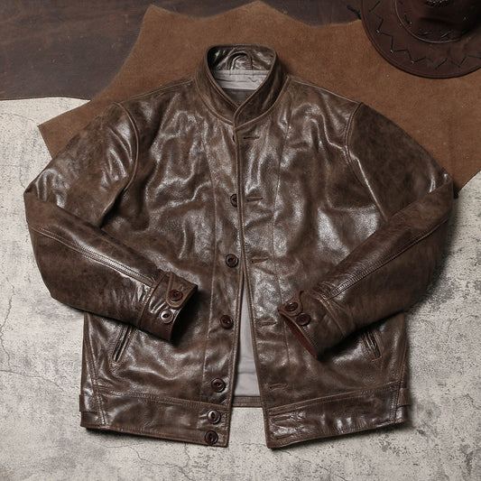 ★1930's VINTAGE復刻デザイン カウレザーコサックジャケット★ブラウン
