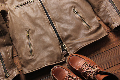 ２色展開☆植物タンニン鞣しシープレザー シングルライダースジャケット☆ L～5XL