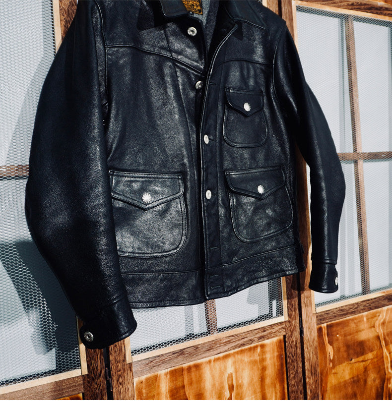 ☆コンチョボタン ウォッシュ シープレザー ウエスタンジャケット☆S～4XL