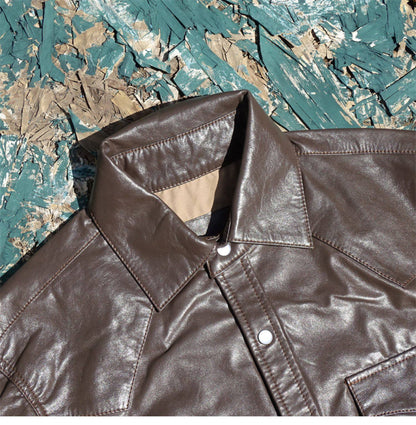 昨シーズン物売り切りSALEプライス★薄手0.4mm厚★シープレザー ウエスタンシャツ★S～5XL
