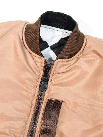 真冬にも▲リバーシブルデザイン チェッカー柄MA-1ジャケット 中綿入り▼S～2XL