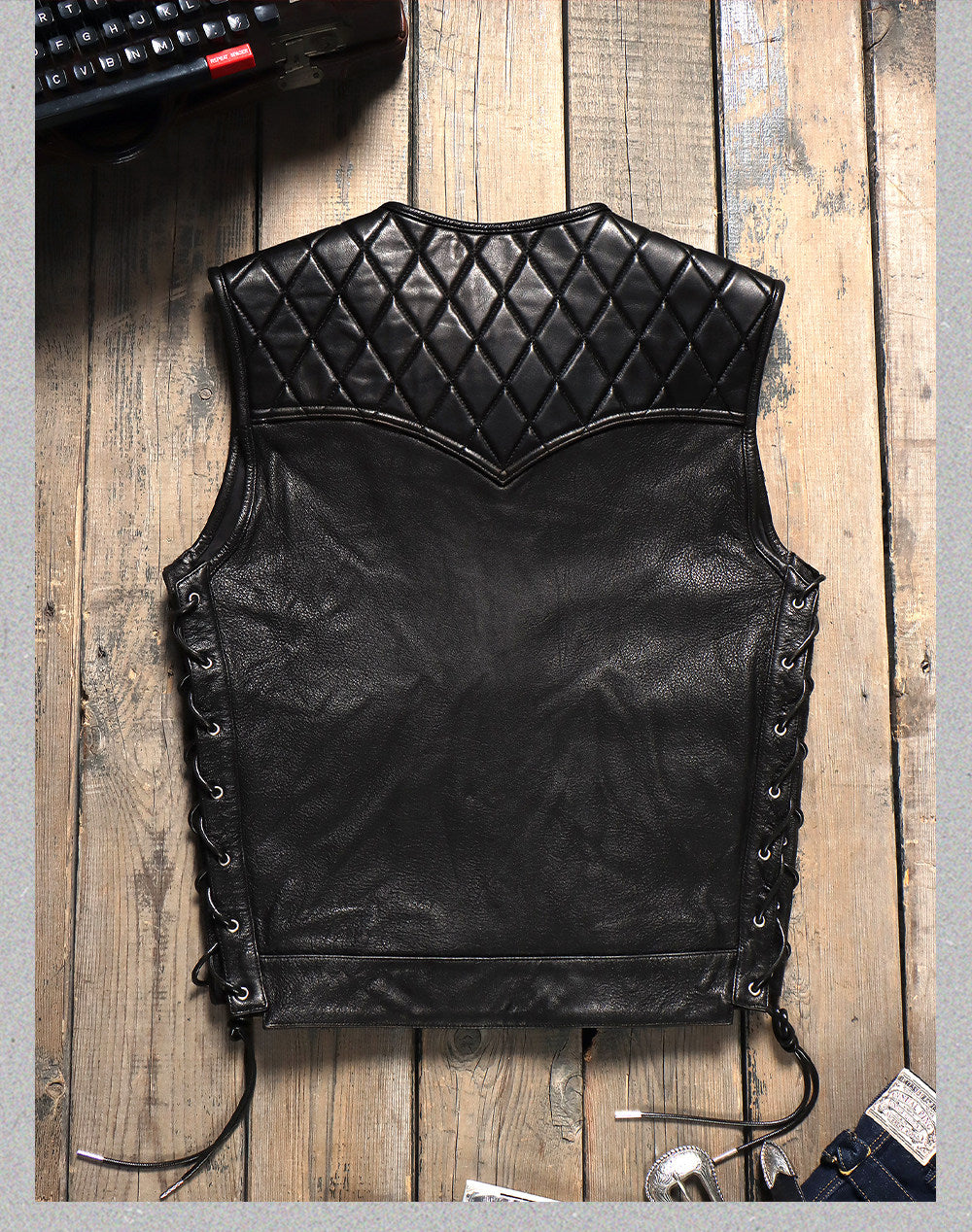 ☆植物タンニン鞣し シープレザー ライダース ベスト☆S～4XL