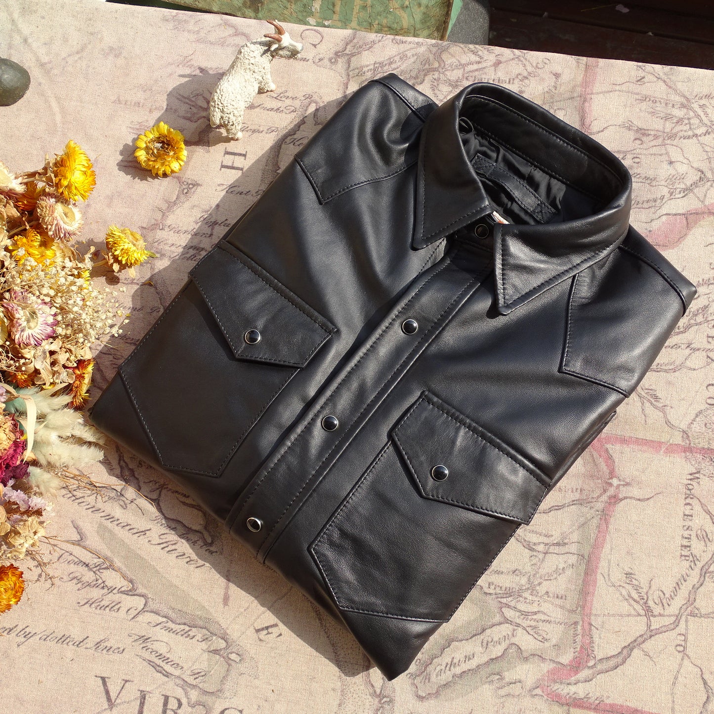 昨シーズン物売り切りSALEプライス★薄手0.5mm厚★シープレザー ウエスタンシャツ★S～5XL