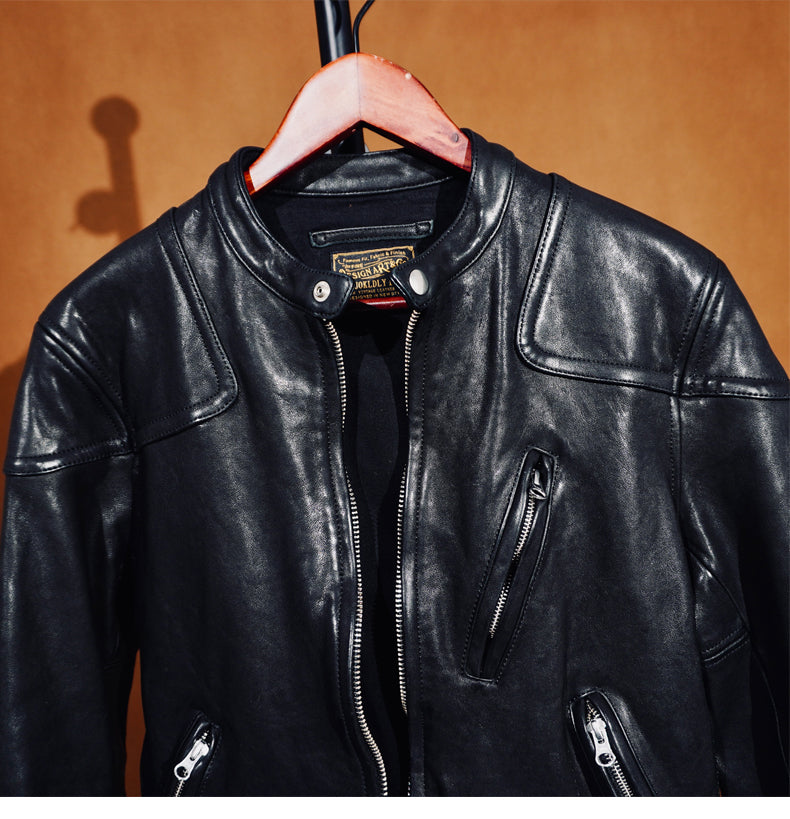 ▲ビンテージ復刻 植物タンニン鞣し ウォッシュ加工シープレザー シングルライダース ジャケット▼S～4XL