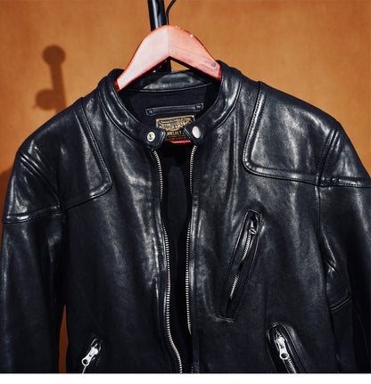 ▲ビンテージ復刻 植物タンニン鞣し ウォッシュ加工シープレザー シングルライダース ジャケット▼S～4XL