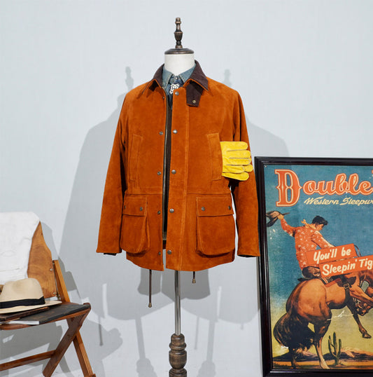 ▲細部のディテールまで完璧な拘り▲1.3㎜スウェードレザー ハンティング ジャケット▼M～4XL