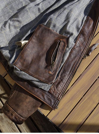 昨シーズン物売り切りSALEプライス◆1930's VINTAGE復刻デザイン茶芯 カウレザー スポーツジャケット◆S~5XL