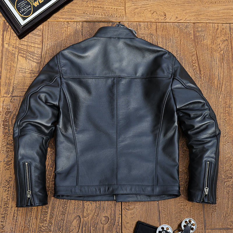 カウレザー シングルライダースジャケット  Ｍ～5XL ブラック