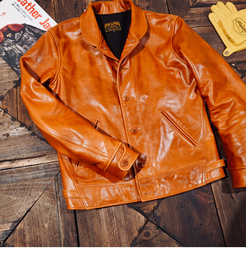 ★1930's VINTAGE復刻デザイン 植物タンニン鞣しホースハイドレザーコサックジャケット★