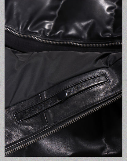 ◇ブラックシープレザー ラグランダウンジャケット◇ S～4XL