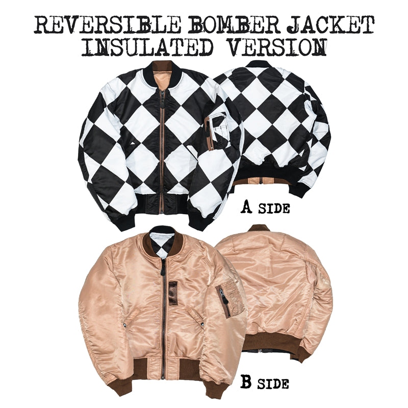真冬にも▲リバーシブルデザイン チェッカー柄MA-1ジャケット 中綿入り▼S～2XL