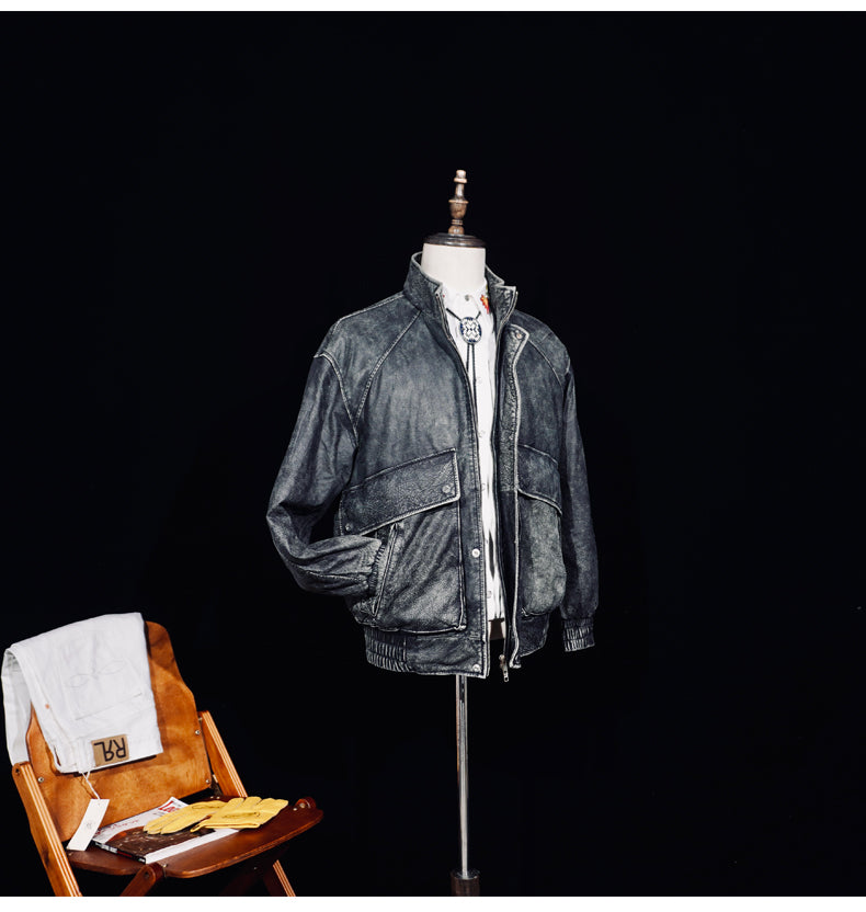 絶妙なヴィンテージ加工△ウォッシュ加工イタリア産カウレザー  ブルゾン▽ S～XL