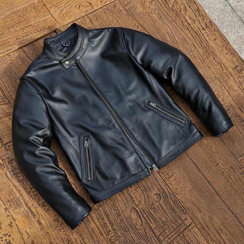 カウレザー シングルライダースジャケット  Ｍ～5XL ブラック