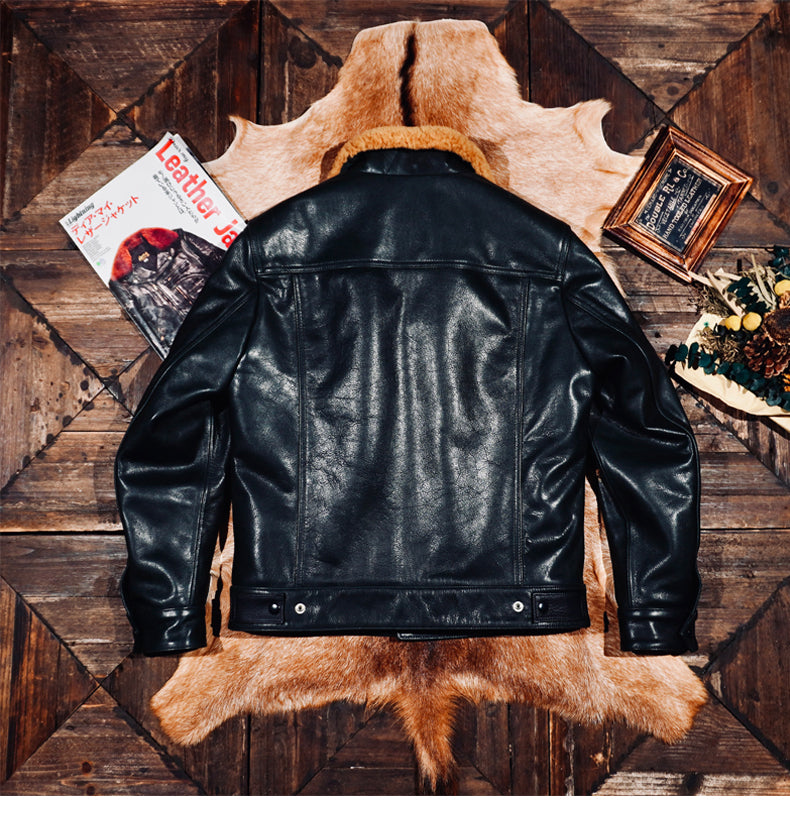 ★ヴィンテージ復刻 水染めカウレザー×ムートン トラッカージャケット★S～4XL