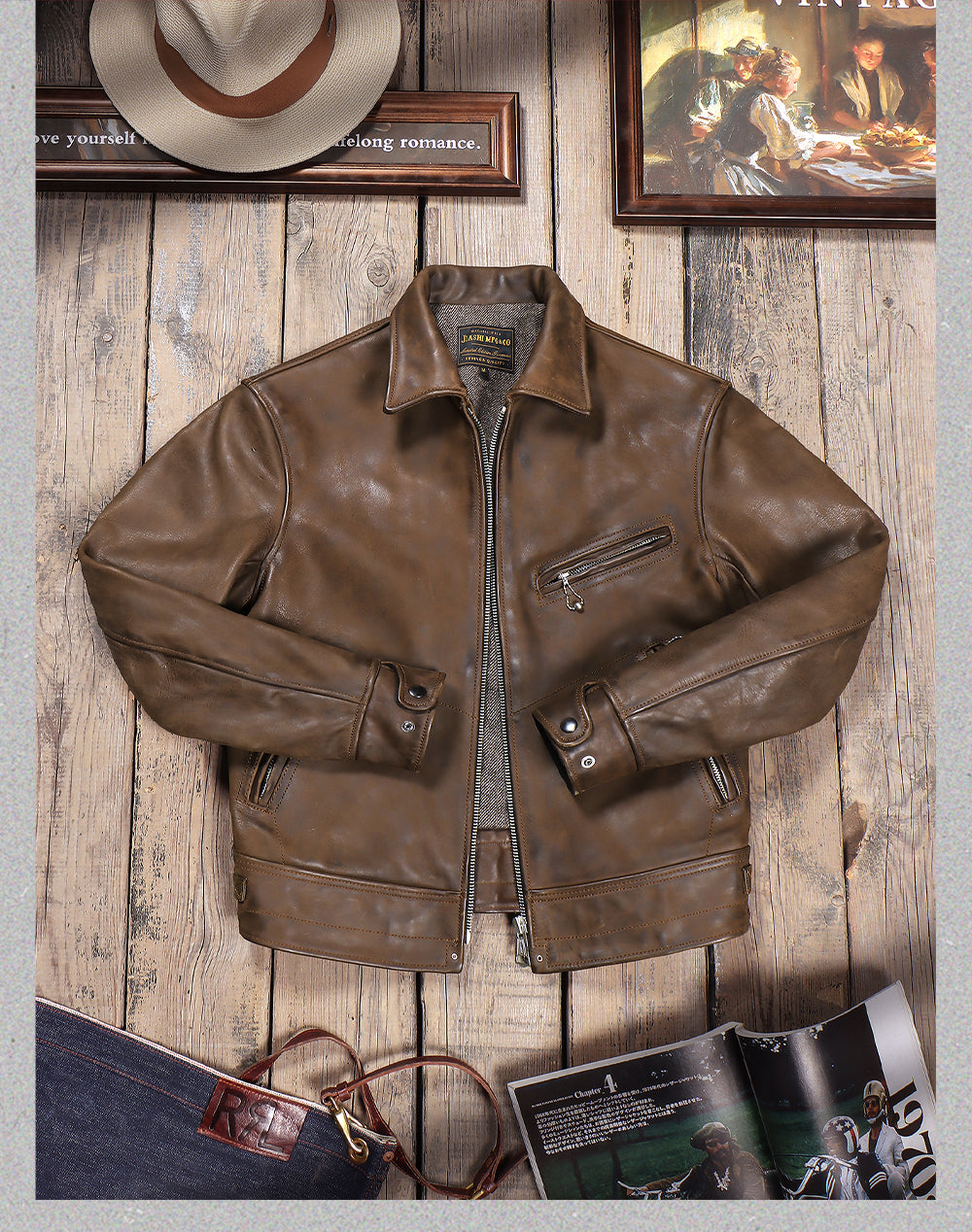 ヴィンテージ復刻デザイン◇2.0mmカウレザー シングルライダース ジャケット◇ M～4XL