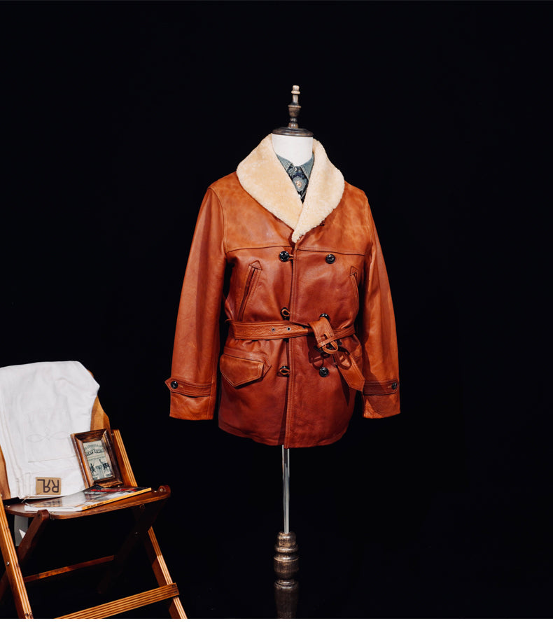 ◇カウレザー×ムートン使用 ランチコート◇S～4XL