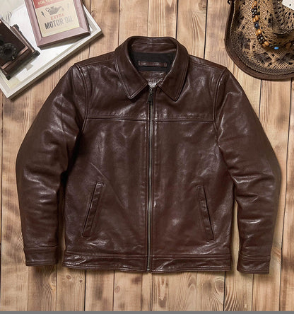 SALEプライス★VINTAGE復刻デザイン 植物タンニンなめし ゴートレザー シングルライダースジャケット★M～5XL　ブラウン