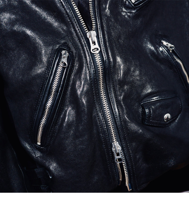 植物タンニン鞣しシープレザー使用  ダブルライダースジャケットS～4XL