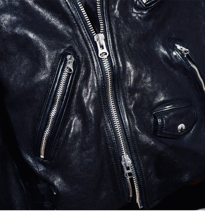 植物タンニン鞣しシープレザー使用  ダブルライダースジャケットS～4XL