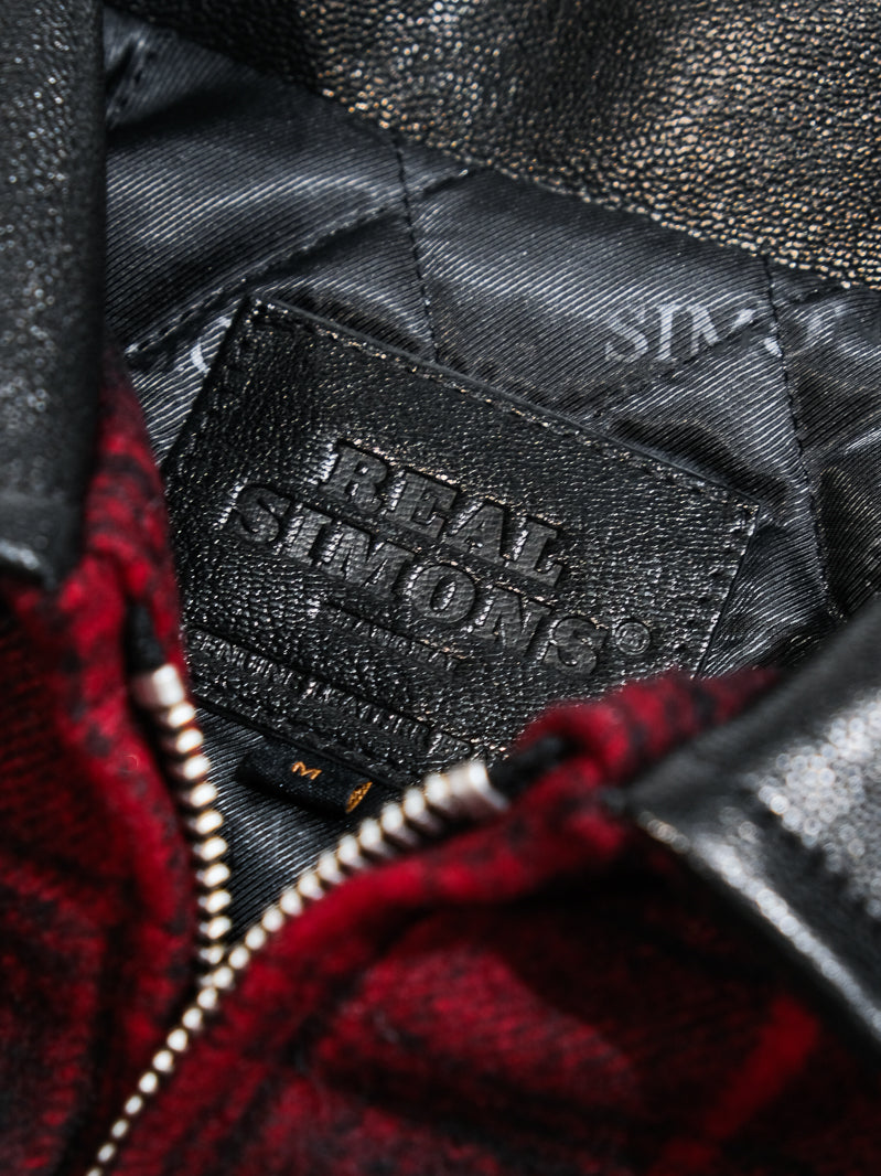 ◇1930’sヴィンテージ復刻デザイン バッファローチェックウール 切替 レザージャケット◇S～3XL