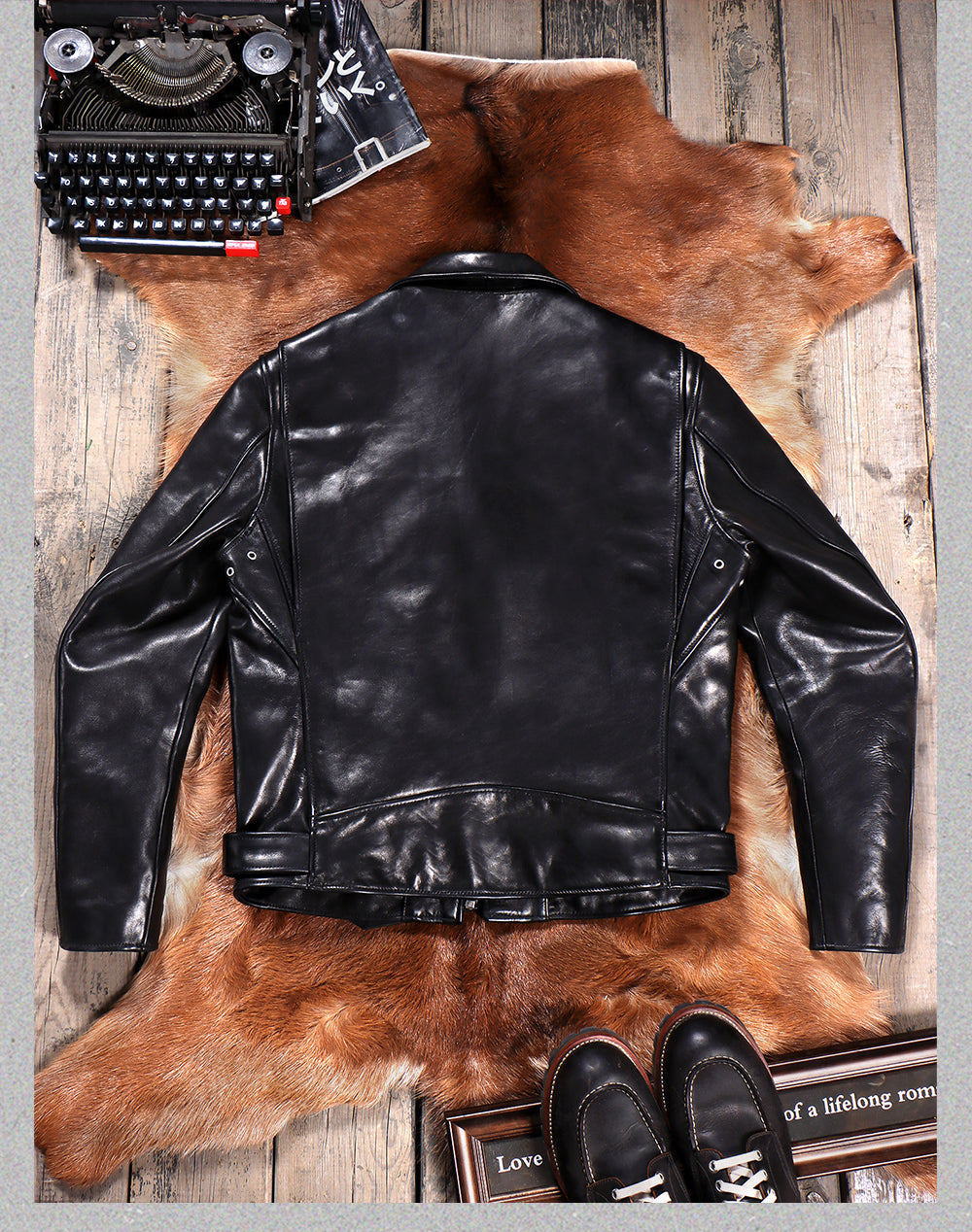 【希少サイズ】ヴィンテージ ダブルライダースジャケット カウレザー 黒 XL ヴィンテージ50s復刻 植物タンニン鞣し カウレザー ダブル