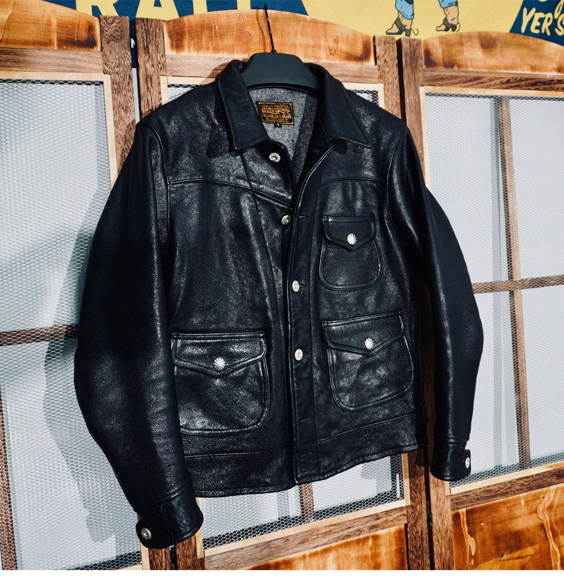 ☆コンチョボタン ウォッシュ シープレザー ウエスタンジャケット☆S～4XL