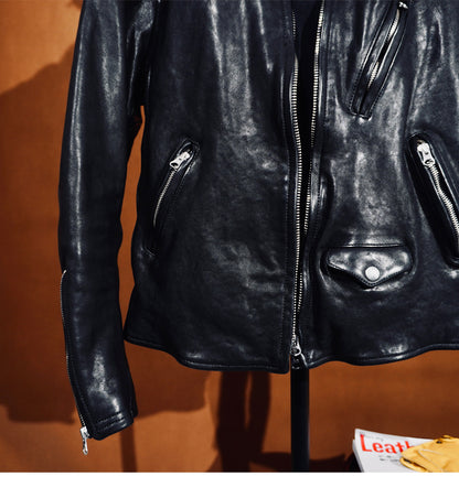 ▲ビンテージ復刻 植物タンニン鞣し ウォッシュ加工シープレザー シングルライダース ジャケット▼S～4XL